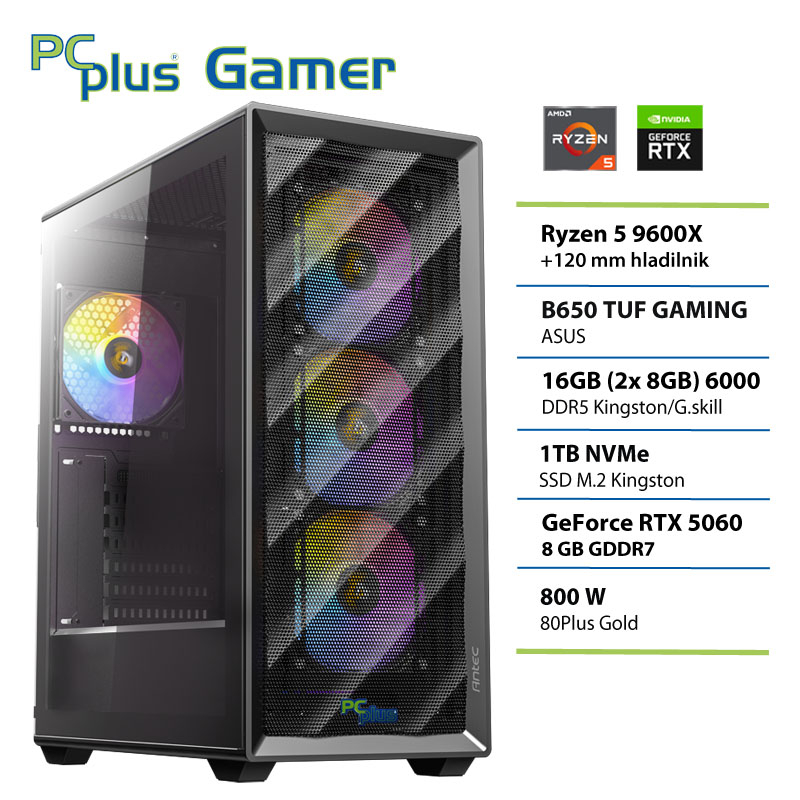 PCPLUS Gamer Ryzen 5 9600X 16GB 1TB SSD RTX 5060 8GB gaming namizni računalnik