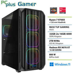 PCPLUS Gamer Ryzen 7 9700X 32GB 2TB SSD RX 9070XT Windows 11 Home gaming namizni računalnik