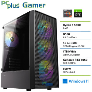 PCPLUS Gamer Ryzen 5 5500 16GB 1TB SSD RTX 5050 8GB Windows 11 Home gaming namizni računalnik
