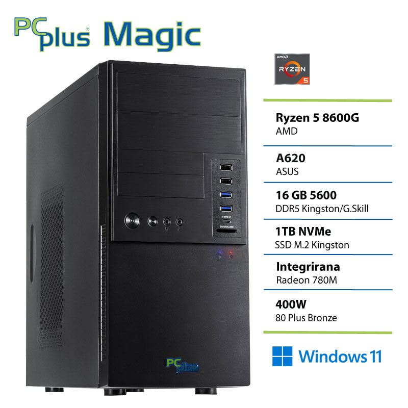 PCPLUS Magic Ryzen 5 8600G 16GB 1TB Windows 11 Pro namizni računalnik