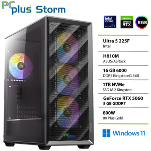 PCPLUS Storm Core Ultra 5 225F 16GB 1TB SSD RTX 5060 8GB Windows 11 Home gaming namizni računalnik