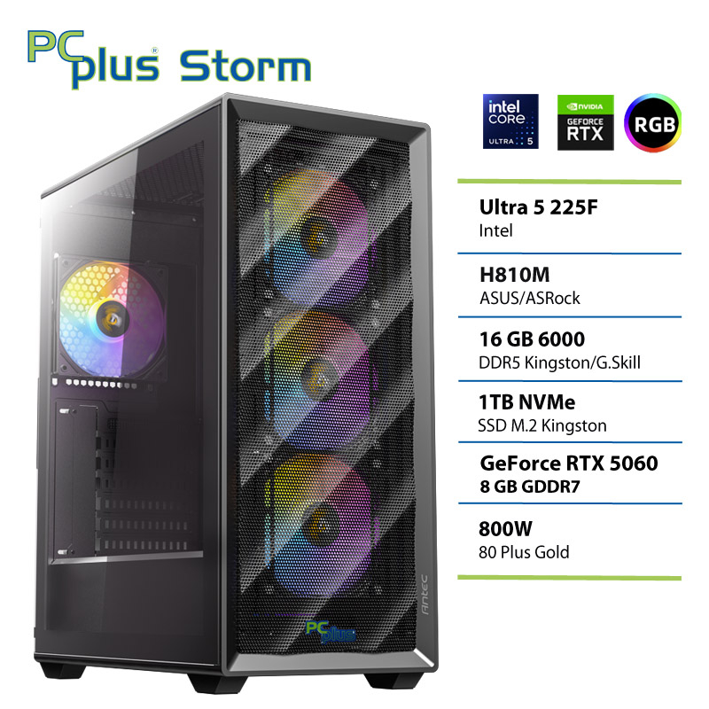 PCPLUS Storm Core Ultra 5 225F 16GB 1TB SSD RTX 5060 8GB gaming namizni računalnik