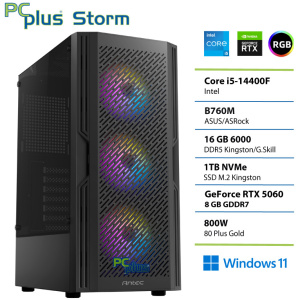 PCPLUS Storm Core i5 14400F 16GB 1TB SSD RTX 5060 8GB Windows 11 Home gaming namizni računalnik