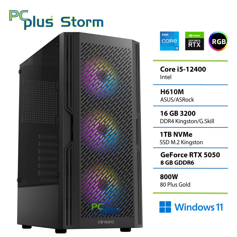 PCPLUS Storm Core i5 12400F 16GB 1TB SSD RTX 5050 8GB Windows 11 Home gaming namizni računalnik