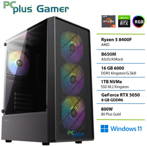 PCPLUS Gamer Ryzen 5 8400F 16GB 1TB RTX 5050 8GB Windows 11 Home gaming namizni računalnik