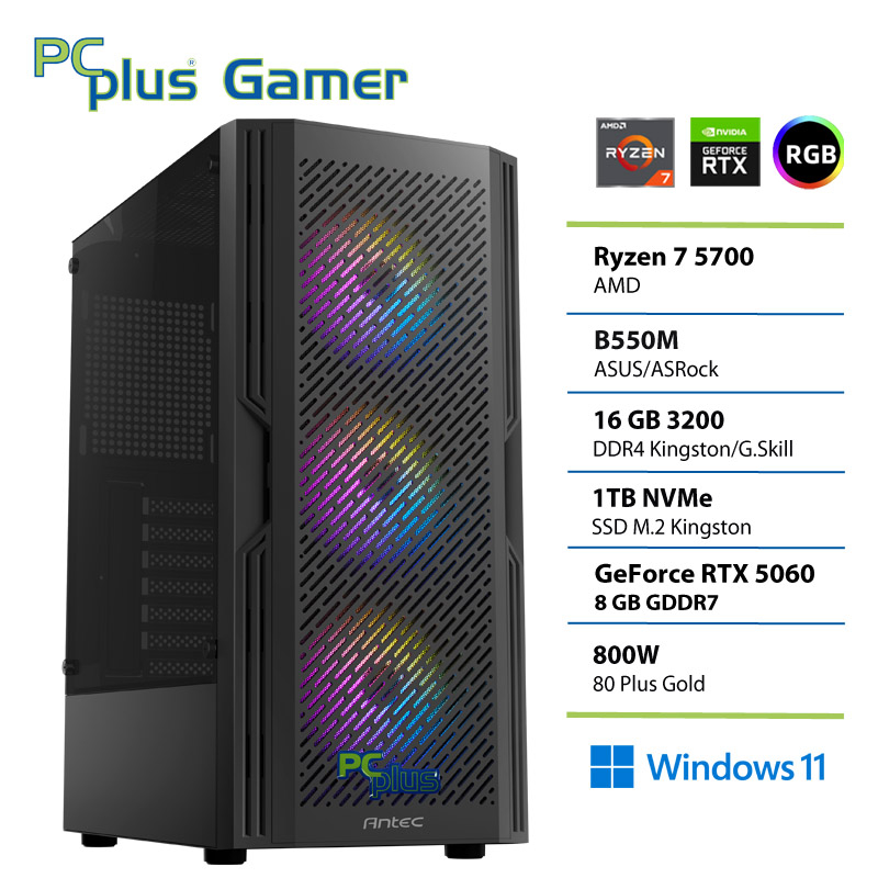 PCPLUS Gamer Ryzen 7 5700 16GB 1TB RTX 5060 8GB Windows 11 Home gaming namizni računalnik