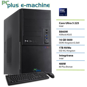 PCPLUS e-machine Core Ultra 5 225 16GB 1TB SSD tipkovnica miška namizni računalnik
