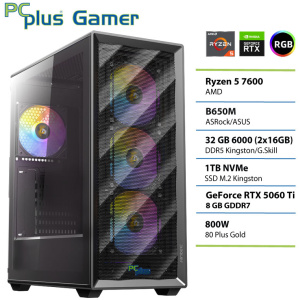 PCPLUS Gamer Ryzen 5 7600 32GB 1TB SSD RTX 5060Ti 8GB gaming namizni računalnik