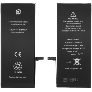 <b>Opis:</b><br><ul><li>Nadomestna baterija je izdelana po zasnovi in tehnologiji nemškega proizvajalca Prio, kar zagotavlja odlično kvaliteto<br></li><li>Najsodobnejša tehnologija omogoča veliko ciklov polnjenja in praznjenja<br></li><li>Li-Ion celice so prijazne okolju, obenem pa zagotavljajo delovanje brez spominskega učinka<br></li><li>Termično stikalo ščiti baterijske celice pred pregrevanjem, prenapolnitvijo in kratkim stikom<br></li><li>Visoka kapaciteta baterije, podaljšan čas delovanja pri mirovanju naprave, zelo počasno samopraznjenje<br></li><li>100% kompatibilnost z originalno baterijo</li><li>Baterijo polnimo z originalnim ali nadomestnim polnilcem</li><li>Certifikati CE in ROHS</li></ul><br><br><p><b>Vsebina kompleta:</b></p><ul><li>1 x baterija</li><li>1 x lepilni trak za pritrditev baterije</li></ul><br><p><b>Originalne oznake:</b></p><ul><li>616-00042</li><li>616-00045</li></ul><br><br><p><b>Primerno za:</b></p><p>Apple:</p><ul><li>iPhone 6S Plus, A1634, A1687, A1690, A1699</li></ul><br><b>Lastnosti:</b><ul><li>Proizvajalec: Prio</li><li>Vrsta: Li-Polymer</li><li>Napetost: 3,82 V</li><li>Kapaciteta: 2.750 mAh (10,5 Wh)</li></ul><br>
