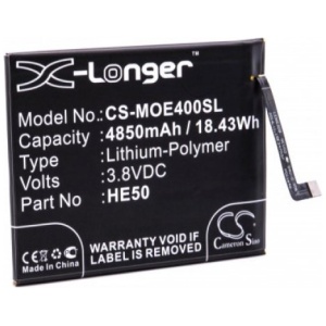 <b>Opis:</b><br><ul><li>Nadomestna baterija je izdelana po zasnovi in tehnologiji nemškega proizvajalca VHBW, kar zagotavlja odlično kvaliteto<br></li><li>Najsodobnejša tehnologija omogoča veliko ciklov polnjenja in praznjenja<br></li><li>Li-Polymer celice so prijazne okolju, obenem pa zagotavljajo delovanje brez spominskega učinka<br></li><li>Termično stikalo ščiti baterijske celice pred pregrevanjem, prenapolnitvijo in kratkim stikom<br></li><li>Visoka kapaciteta baterije, podaljšan čas delovanja pri mirovanju naprave, zelo počasno samopraznjenje<br></li><li>100% kompatibilnost z originalno baterijo</li><li>Baterijo polnimo z originalnim ali nadomestnim polnilcem</li><li>Certifikati CE in ROHS</li></ul><br><br><p><b>Originalne oznake:</b></p><ul><li>HE50</li><li>SNN5989A</li></ul><br><br><p><b>Primerno za:</b></p><p>Motorola:</p><ul><li>Moto E4 Plus, XT1770, XT1771, XT1775<br></li></ul><br><b>Lastnosti:</b><ul><li>Proizvajalec: VHBW</li><li>Vrsta: Li-Polymer</li><li>Napetost: 3,8 V</li><li>Kapaciteta: 4.850 mAh (18,48 Wh)</li></ul><br>