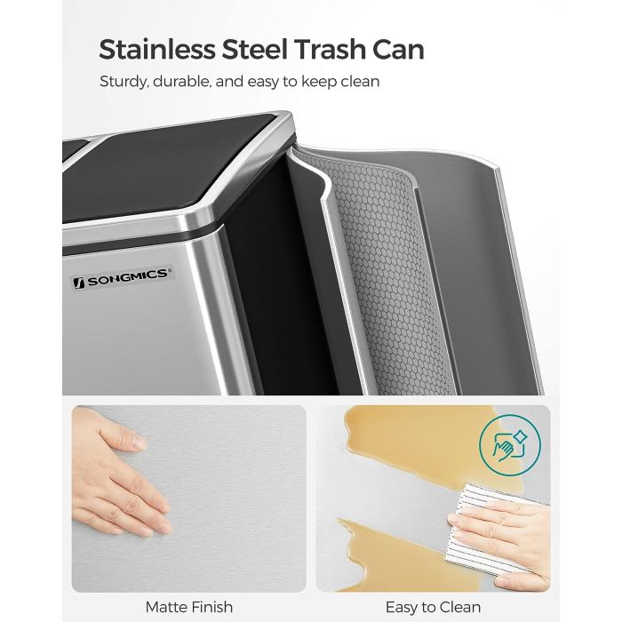 SONGMICS koš za ločevanje odpadkov 3x 18L srebrno črn, LTB54NL - slika 2