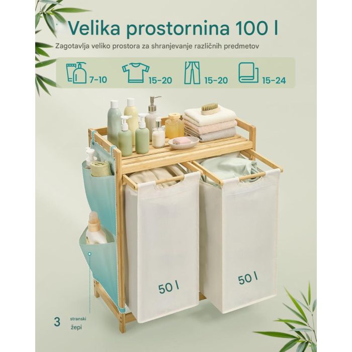 SONGMICS košara za perilo črna 2/1 100L - slika 2