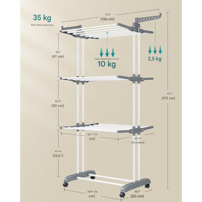 SONGMICS – Zložljiv in premičen večnivojski sušilnik za perilo (velikost 4-stopnje) | E-specialisti.si