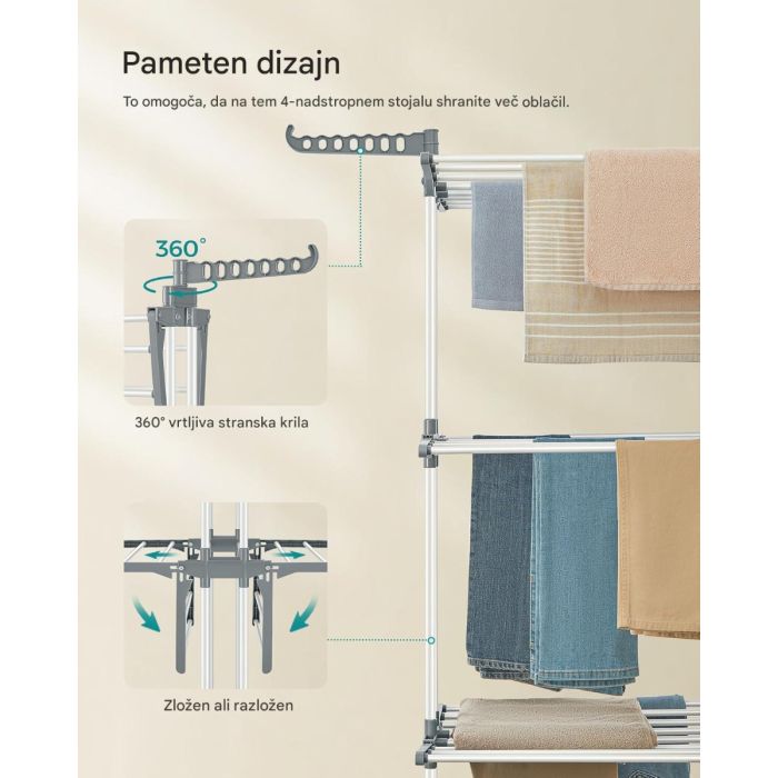 SONGMICS – Zložljiv in premičen večnivojski sušilnik za perilo (velikost 4-stopnje) - slika 3