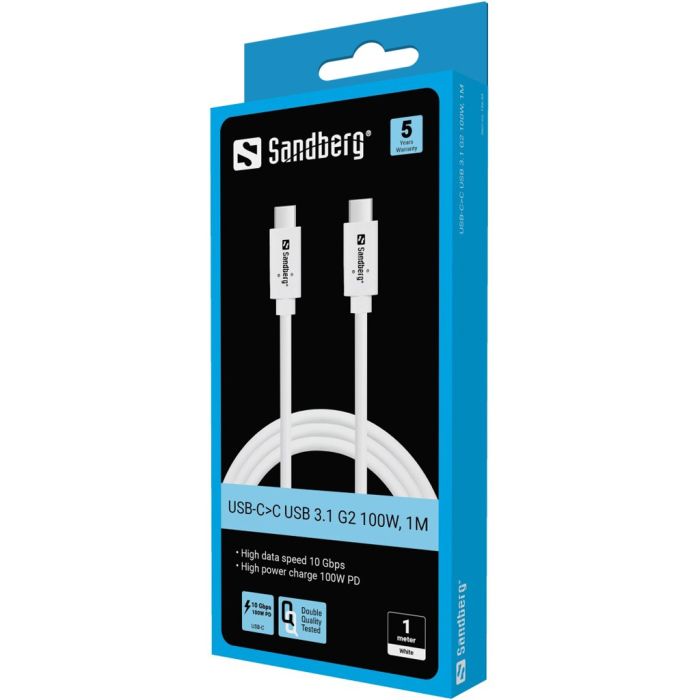 Sandberg USB-C > C USB 3.2 Gen2 PD 100W 1m polnilni kabel - slika 3