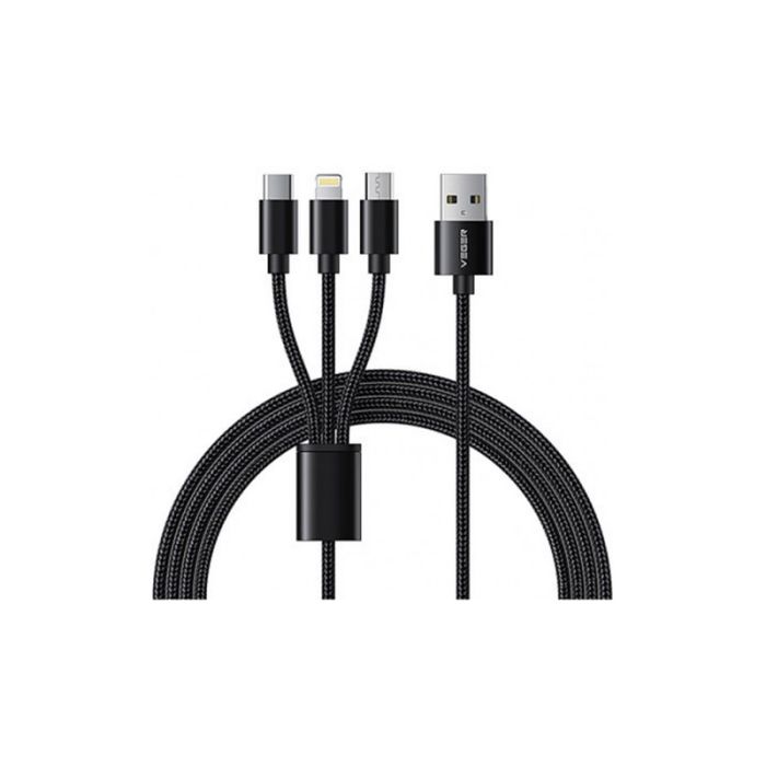 VEGER V303 pleteni kabel 3v1 USB-A na USB-C/Lightning/MicroUSB