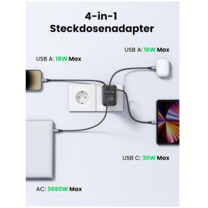 Ugreen Nexode 4v1 USB vtičnica 30W z 2xUSB