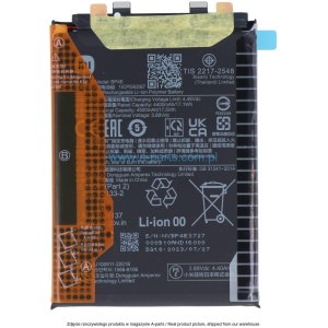 <br><b>Opis:</b><br><ul><li><b>Originalna baterija proizvajalca Xiaomi</b><br></li><li>Najsodobnejša tehnologija omogoča veliko ciklov polnjenja in praznjenja<br></li><li>Li-Polymer celice so prijazne okolju, obenem pa zagotavljajo delovanje brez spominskega učinka<br></li><li>Termično stikalo ščiti baterijske celice pred pregrevanjem, prenapolnitvijo in kratkim stikom<br></li><li>Visoka kapaciteta baterije, podaljšan čas delovanja pri mirovanju naprave, zelo počasno samopraznjenje<br></li><li>100% kompatibilnost z originalno baterijo</li><li>Baterijo polnimo z originalnim ali nadomestnim polnilcem</li><li>Certifikati CE in ROHS</li></ul><br><br><p><b>Originalne oznake:</b><br></p><ul><li>BP4E</li></ul><br><p><b>Primerno za:</b></p>Xiaomi:<ul><li>13 Lite</li></ul><br><b>Lastnosti:</b><ul><li>Proizvajalec: Xiaomi</li><li>Vrsta: Li-Polymer</li><li>Napetost: 3,89 V</li><li>Kapaciteta: 4.500 mAh (17,5 Wh)</li></ul><br>