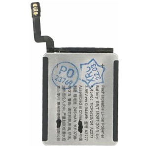 <b>Opis:</b><br><ul><li><b>Originalna baterija proizvajalca&nbsp;Apple (OEM)</b></li><li>Najsodobnejša tehnologija omogoča veliko ciklov polnjenja in praznjenja<br></li><li>Li-Polymer celice so prijazne okolju, obenem pa zagotavljajo delovanje brez spominskega učinka<br></li><li>Termično stikalo ščiti baterijske celice pred pregrevanjem, prenapolnitvijo in kratkim stikom<br></li><li>Visoka kapaciteta baterije, podaljšan čas delovanja pri mirovanju naprave, zelo počasno samopraznjenje</li><li>Baterijo polnimo z originalnim ali nadomestnim polnilcem<br></li><li>Certifikati CE in ROHS</li><li>Bulk pakiranje<br></li></ul><br><br><p><b>Originalne oznake:</b><br></p><ul><li>A2345</li></ul><br><p><b>Primerno za:</b></p><p>Apple:</p><ul><li>Watch 6 40 mm</li></ul><br><b>Lastnosti:</b><ul><li>Proizvajalec: Apple (OEM)</li><li>Vrsta: Li-Polymer</li><li>Napetost: 3,85 V</li><li>Kapaciteta: 265 mAh  (1,024 Wh)</li></ul><br>