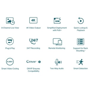 TP-LINK VIGI 8-kanalni omrežni video snemalnik PoE+ | E-specialisti.si
