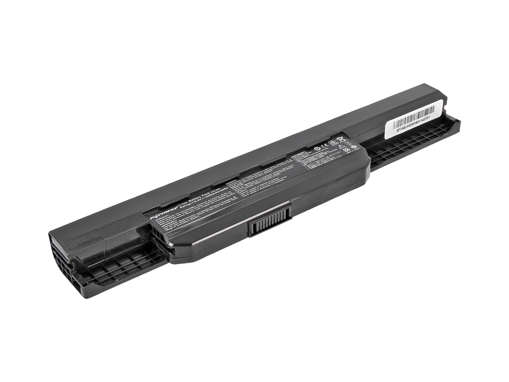 Opis:Nadomestna baterija je izdelana po zasnovi in tehnologiji proizvajalca Movano, kar zagotavlja odlično kvalitetoNajsodobnejša tehnologija omogoča veliko ciklov polnjenja in praznjenjaLi-Ion celice so prijazne okolju, obenem pa zagotavljajo delovanje brez spominskega učinkaTermično stikalo ščiti baterijske celice pred pregrevanjem, prenapolnitvijo in kratkim stikomVisoka kapaciteta baterije, podaljšan čas delovanja pri mirovanju naprave, zelo počasno samopraznjenje100% kompatibilnost z originalno baterijoBaterijo polnimo z originalnim ali nadomestnim polnilcemCertifikati CE in ROHSOriginalne oznake:A31-K53A32-K53A41-K53A42-K53A43EI241SV-SLPrimerno za:Asus:A43, A43B, A43BR, A43BY, A43E, A43F, A43J, A43JA, A43JB, A43JC, A43JE, A43JF, A43JG, A43JH, A43JN, A43JP, A43JQ, A43JR, A43JU, A43JV, A43S, A43SA, A43SD, A43SJ, A43SM, A43SV, A43T, A43TA, A43TK, A43U, A53, A53B, A53BR, A53BY, A53E, A53F, A53J, A53JA, A53JB, A53JC, A53JE, A53JH, A53JQ, A53JR, A53JT, A53JU, A53S, A53SC, A53SD, A53SJ, A53SK, A53SM, A53SV, A53T, A53TA, A53TK, A53U, A53Z, A54f, A54C, A54H, A54HY, A54HO, A54HR, A54L, A54LY, A83B, A83BY, A83BR, A83E, A83S, A83SA, A83SD, A83SJ, A83SM, A83SV, A83T, A83TA, A83U, K43, K43B, K43BY, K43E, K43F, K43J, K43JC, K43JM, K43JS, K43JY, K43S, K43SC, K43SD, K43SE, K43SJ, K43SR, K43SV, K43U, K53, K53B, K53BR, K53BY, K53E, K53F, K53J, K53JA, K53JC, K53JE, K53JF, K53JG, K53JN, K53JS, K53JT, K53S, K53SA, K53SC, K53SD, K53SE, K53SJ, K53SK, K53SM, K53SN, K53SU, K53SV, K53T, K53TA, K53TK, K53U, K53Z, K54, K54C, K54H, K54HY, K54HO, K54HR, K54L, K54LY, K84, K84C, K84H, K84HY, K84HO, K84HR, K84L, K84LY, P43E, P43F, P43J, P43JC, P43S P43SJ, P43SL, P53, P53E, P53F, P53J, P53JC, P53S, P53SJ, X43, X43B, X43BY, X43E, X43J, X43JE, X43JF, X43JR, X43JX, X43S, X43SJ, X43SR, X43SV X43T, X43U, X43V, X44, X44C, X44H, X44HY, X44HO, X44L, X44LY, X53B, X53BR, X53BY, X53E, X53S, (2011 model) X53SD, (2011 model) X53SJ, (2011 model) X53SV, (2011 model) X53T, X53TA, X53TK, X53U, X53Z, X53S, X53SV Serien (2011) X53SC-SX223D, X53SC-SX304V, X53SC-SX045V, X53SC-SX224D, X53SC-SX536D, X53SC-SX187D, X53SC-SX439X, X53SC-SX285X, X53SC-SX572V, X53SC-SX492D, X53SC-SX285X, X53SV-MH71, X53SV-SX437V, X53SV-MH71, X53SV-RH71, X53SV-SX296V, X53SV-SX246, X53SV-SX132V, X53SV-SX231V, X53SV-SX179V, X53SV-SX111V, X53SV-SX097V, X53SV-SX200V, X53SV-SX213V, X53SV-SX117V, X53SV-SX218V, X53SV-SX214V, X53SV-SX173V, X53SV-SX111V, X54-Serie X54C, X54F, X54H, X54HB, X54HY, X54HR, X54HY, X54K, X54L, X54LB, X54LY, X84-Serie X84, X84C, X84H, X84HY, X84HO, X84HR, X84L, X84LY, X84S, X84SL, X45U, PRO4J, PRO5N, PRO5P, PRO8G, PRO8QLastnosti:Proizvajalec: MovanoBarva: črnaVrsta: Li-IonNapetost: 10,8 VKapaciteta: 4.400 mAh (48 Wh)Število celic: 6