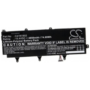 <b>Opis:</b><br><ul><li>Nadomestna baterija je izdelana po zasnovi in tehnologiji nemškega proizvajalca VHBW, kar zagotavlja odlično kvaliteto<br></li><li>Najsodobnejša tehnologija omogoča veliko ciklov polnjenja in praznjenja<br></li><li>Li-Polymer  celice so prijazne okolju, obenem pa zagotavljajo delovanje brez spominskega učinka<br></li><li>Termično stikalo ščiti baterijske celice pred pregrevanjem, prenapolnitvijo in kratkim stikom<br></li><li>Visoka kapaciteta baterije, podaljšan čas delovanja pri mirovanju naprave, zelo počasno samopraznjenje<br></li><li>100% kompatibilnost z originalno baterijo</li><li>Baterijo polnimo z originalnim ali nadomestnim polnilcem</li><li>Certifikati CE in ROHS</li></ul><br><p><b>Originalne oznake:</b></p><ul><li>0B200-03140100</li><li>C41N1802</li></ul><br><br><p><b>Primerno za:</b></p><ul></ul><br>Asus:<br><ul><li>GX701G, GX701GV-EV016T, GX701GV-EV052T, GX701GW-EV056T, GX701GWR, GX701GX-EV001T, GX701GX-EV007T, GX701GX-EV009T, GX701GX-EV015T, GX701GX-EV016R, GX701GX-EV021T, GX701GX-EV023T, GX701GX-EV048T, GX701GX-EV052T, GX701GX-EV054T, GX701GX-EV058R, GX701GX-EV058T, GX701GX-EV059T, GX701GX-EV064T, GX701GX-EV067T, GX701GX-EV081T, GX701GX-EV58T, GX701GXH, GX701GX-XB78, GX735GM, GX735GV, GX735GVR, GX735GW, GX735GX, GX735GXR, ROG GX701GVR, ROG GX701GVR-EV001T, ROG Zephyrus GX701GX-EV058T, ROG Zephyrus S GX701GVR-EV003R, ROG Zephyrus S GX701GVR-EV003T, ROG Zephyrus S GX701GVR-EV012T, ROG Zephyrus S GX701GVR-EV021T, ROG Zephyrus S GX701GW-DB76, ROG Zephyrus S GX701GW-EV008T, ROG Zephyrus S GX701GW-EV010T, ROG Zephyrus S GX701GW-EV023T, ROG Zephyrus S GX701GW-EV047R, ROG Zephyrus S GX701GW-PS74, ROG Zephyrus S GX701GWR-EV002T, ROG Zephyrus S GX701GWR-EV003T, ROG Zephyrus S GX701GWR-EV007T, ROG Zephyrus S GX701GWR-EV013T, ROG Zephyrus S GX701GWR-EV016T, ROG Zephyrus S GX701GWR-EV021R, ROG Zephyrus S GX701GWR-EV024T, ROG Zephyrus S GX701GWR-EV036T, ROG Zephyrus S GX701GWR-EV050T, ROG Zephyrus S GX701GWR-H6062T, ROG Zephyrus S GX701GX, ROG Zephyrus S GX701GX-EV020T, ROG Zephyrus S GX701GX-EV021R, ROG Zephyrus S GX701GX-EV404TC, ROG Zephyrus S GX701GXR, ROG Zephyrus S GX701GXR-EV007R, ROG Zephyrus S GX701GXR-EV013R, ROG Zephyrus S GX701GX-XS76, ROG Zephyrus S GX735GM-E026R, ROG Zephyrus S GX735GV-EV001T, ROG Zephyrus S GX735GV-EV017T, ROG Zephyrus S GX735GVR-016T, ROG Zephyrus S GX735GVR-EV005T, ROG Zephyrus S GX735GVR-EV015T, ROG Zephyrus S GX735GW-EV005T, ROG Zephyrus S GX735GW-EV036T, ROG Zephyrus S GX735GW-EV043R, ROG Zephyrus S GX735GW-EV055T, ROG Zephyrus S GX735GWR-E019R, ROG Zephyrus S GX735GWR-E036R, ROG Zephyrus S GX735GWR-EV030T, ROG Zephyrus S GX735GWR-V101R, ROG Zephyrus S GX735GX-EV004T, ROG Zephyrus S GX735GX-EV068R, ROG Zephyrus S GX735GX-EV072T, ROG Zephyrus S GX735GX-EV079T, ROG Zephyrus S GX735GXR-025R, ROG Zephyrus S GX735GXR-6100T, ROG Zephyrus S GX735GXR-E026R, ROG Zephyrus S GX735GXR-EV031T, Zephyrus GX701<br></li></ul><br><b>Lastnosti:</b><ul><li>Proizvajalec: VHBW</li><li>Barva: črna</li><li>Vrsta: Li-Polymer</li><li>Napetost: 15,4 V</li><li>Kapaciteta: 4.850 mAh (74,69 Wh)</li></ul><br>