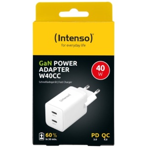 Intenso 40W GaN napajalnik s priključkom 2xUSB-C W40CC