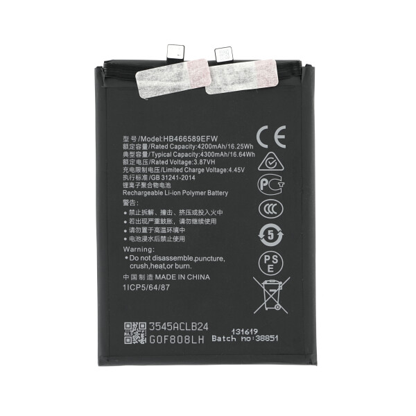 Opis:Nadomestna baterija je izdelana po zasnovi in tehnologiji nemškega proizvajalca MPS, kar zagotavlja odlično kvalitetoNajsodobnejša tehnologija omogoča veliko ciklov polnjenja in praznjenjaLi-Polymer celice so prijazne okolju, obenem pa zagotavljajo delovanje brez spominskega učinkaTermično stikalo ščiti baterijske celice pred pregrevanjem, prenapolnitvijo in kratkim stikomVisoka kapaciteta baterije, podaljšan čas delovanja pri mirovanju naprave, zelo počasno samopraznjenje100% kompatibilnost z originalno baterijoBaterijo polnimo z originalnim ali nadomestnim polnilcemCertifikati CE in ROHSOriginalne oznake:HB466589EFWPrimerno za:Huawei:Nova 8i, NEN-L22, NEN-LX1, NEN-LX3Honor:Honor 50 Lite, NTN-L22, NTN-LX1, NTN-LX3Lastnosti:Proizvajalec: MPSVrsta: Li-PolymerNapetost: 3,87 VKapaciteta: 4.300 mAh (16,64 Wh)