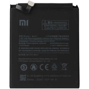 <br><b>Opis:</b><br><ul><li><b>Originalna baterija proizvajalca Xiaomi</b><br></li><li>Najsodobnejša tehnologija omogoča veliko ciklov polnjenja in praznjenja<br></li><li>Li-Ion celice so prijazne okolju, obenem pa zagotavljajo delovanje brez spominskega učinka<br></li><li>Termično stikalo ščiti baterijske celice pred pregrevanjem, prenapolnitvijo in kratkim stikom<br></li><li>Visoka kapaciteta baterije, podaljšan čas delovanja pri mirovanju naprave, zelo počasno samopraznjenje<br></li><li>100% kompatibilnost z originalno baterijo</li><li>Baterijo polnimo z originalnim ali nadomestnim polnilcem</li><li>Certifikati CE in ROHS</li><li>Bulk pakiranje</li></ul><br><br><p><b>Originalne oznake:</b><br></p><ul><li>BN31</li></ul><br><p><b>Primerno za:</b></p>Xiaomi:<ul><li>Mi 5X, Mi A1, Note 5A, M1803E6C, M1803E6E, M1803E6H, M1803E6T</li></ul><br><b>Lastnosti:</b><ul><li>Proizvajalec: Xiaomi</li><li>Vrsta: Li-Ion</li><li>Napetost: 3,85 V</li><li>Kapaciteta: 3.000 mAh (11,55 Wh)</li></ul><br>