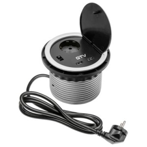 GTV vgradna vtičnica CHARGER 1x220V + 2xUSB Ø100mm | E-specialisti.si