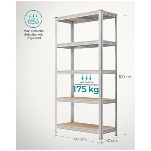 SONGMICS Regal 180 x 90 x 40 cm srebrna,GLR40SV | E-specialisti.si