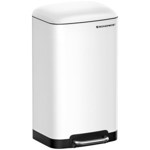 SONGMICS kovinski pedalni koš za odpadke, 30 litrov, z mehkim zapiranjem in notranjim vedrom, bela barva | E-specialisti.si