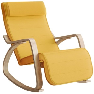 SONGMICS pomirjujoč leseni gugalni stol z nastavljivim podnožjem rumen | E-specialisti.si