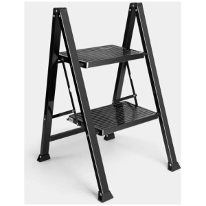 VonHaus kovinska dvostopenjska vitka lestev črna | E-specialisti.si