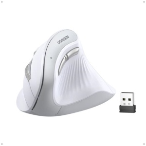 Ugreen brezžična ergonomska vertikalna miška z Bluetooth in Wi-Fi povezavo - bela