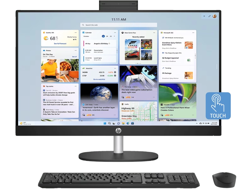 Intel Core Ultra 7 155U (1,7 GHz), 32 GB (2x16GB) DDR5-5600, SSD 1 TB M.2 PCIe NVMe, 68,6 cm (27″) FHD (1920x1080) Multi-Touch UWVA AG LED, Intel Graphics (IGP), HDMI, 1x USB-C (5Gbps), 2x USB-A 3.2 Gen1 (5Gbps), 2x USB-A 2.0, Wi-Fi 6 (2x2), Bluetooth 5.3, Webcam, Wireless Kbd., Microsoft Windows 11 Home (64-bit)