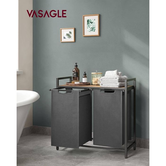 VASAGLE košara za perilo s 2 predelki, črna, BLH201G01 - slika 2