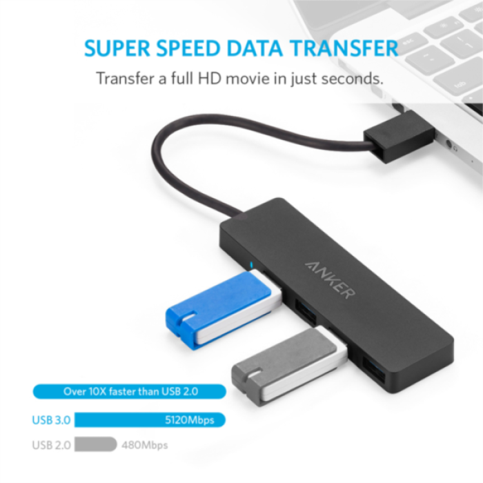 Anker Ultra Slim 4-port USB 3.0 hub črn - slika 3