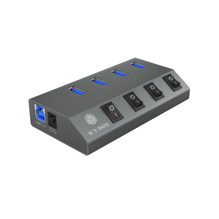 IcyBox IB-HUB1405 4-portni USB-A hub s stikali - slika 3