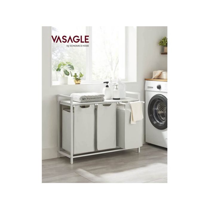 VASAGLE košara za perilo s 3 predelki, bela, BLH301W01 - slika 3