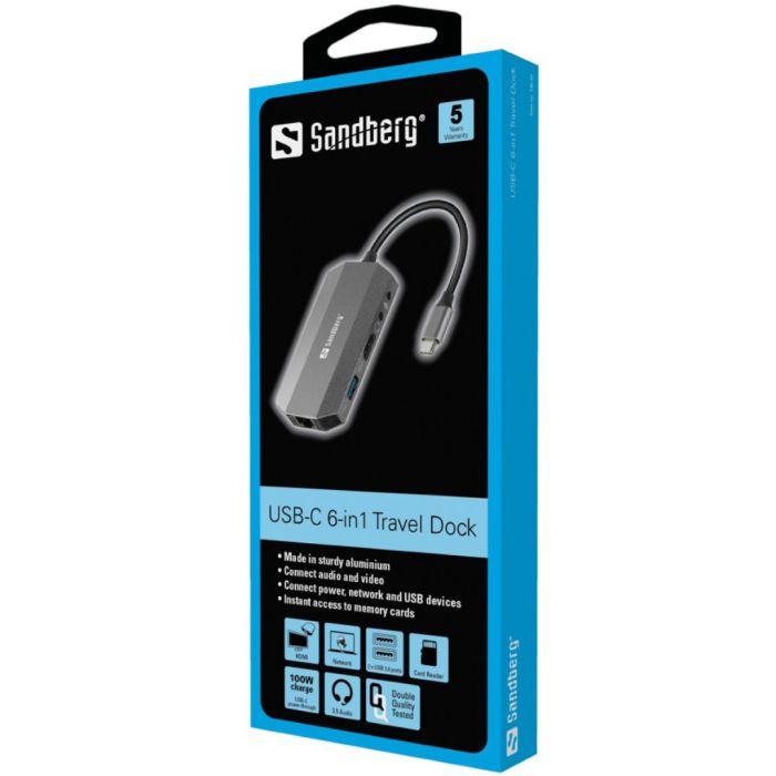 Sandberg USB-C 6 v 1 Travel Dock priklopna postaja - slika 2