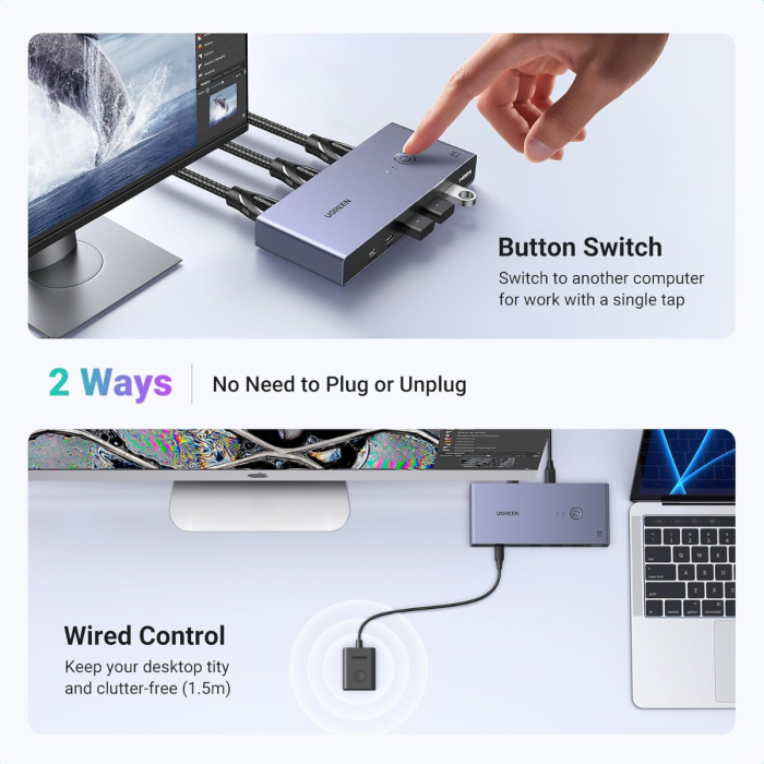 Ugreen USB 3.0 KVM stikalo za upravljanje 2 računalnikov - slika 3
