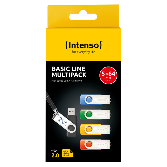 Intenso 5x64GB Basic Line USB 2.0 spominski ključki - Barvni - slika 3
