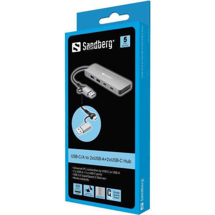 Sandberg USB-C/A v 2x USB-A + 2x USB-C Hub vozlišče - slika 3