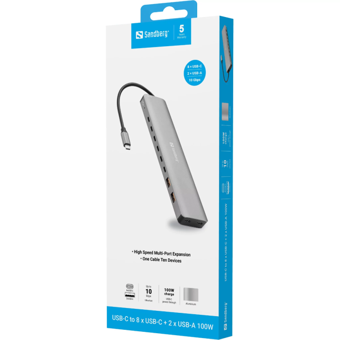 Sandberg USB-C to 8xUSB-C+2xUSB-A 100W priklopna postaja - slika 4