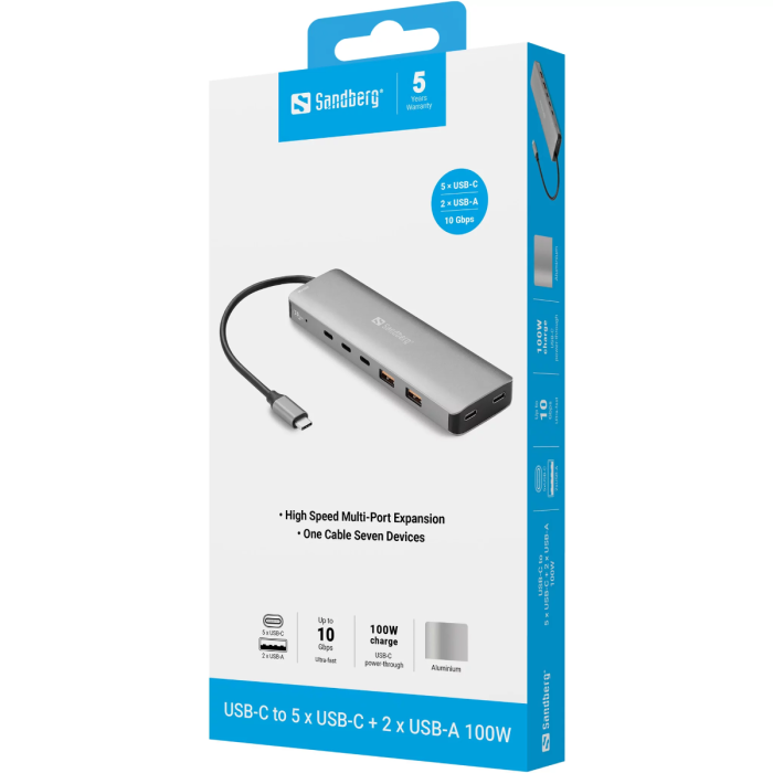 Sandberg USB-C to 5xUSB-C+2xUSB-A 100W priklopna postaja - slika 4