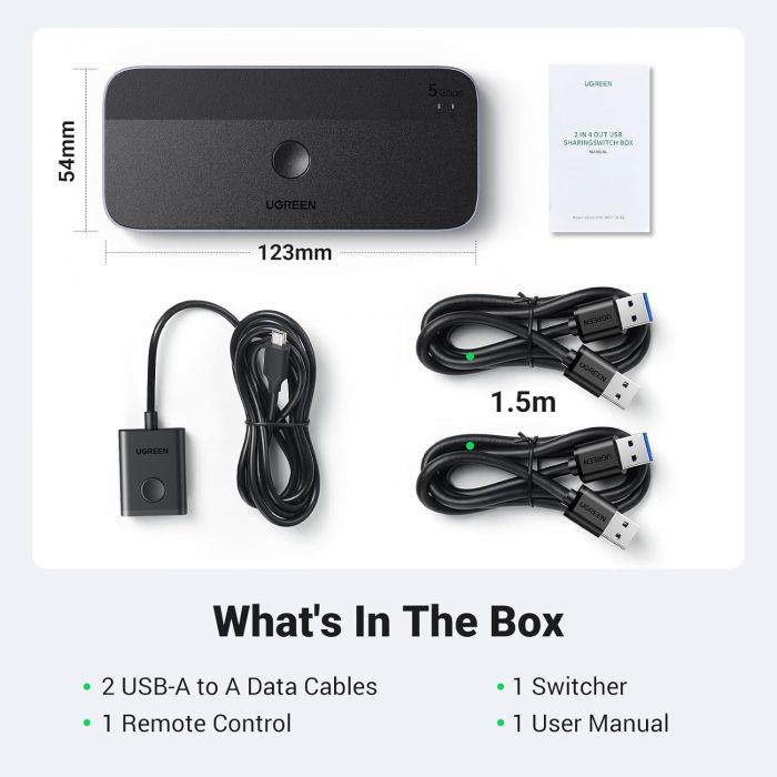 UGREEN USB 3.0 stikalo za 2 računalnika, ki si delita naprave USB C & A - slika 4