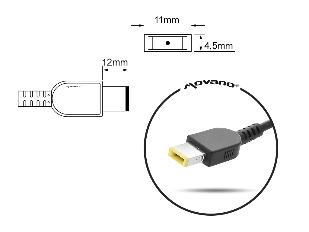 Polnilec za prenosnike Lenovo, 65W / 20V / 3,25A / pravokotni priključek - slika 6