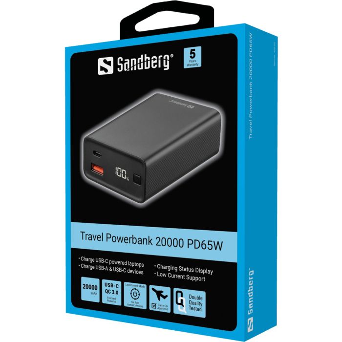 Sandberg Travel Powerbank 20000 mAh PD65W prenosna baterija - slika 2
