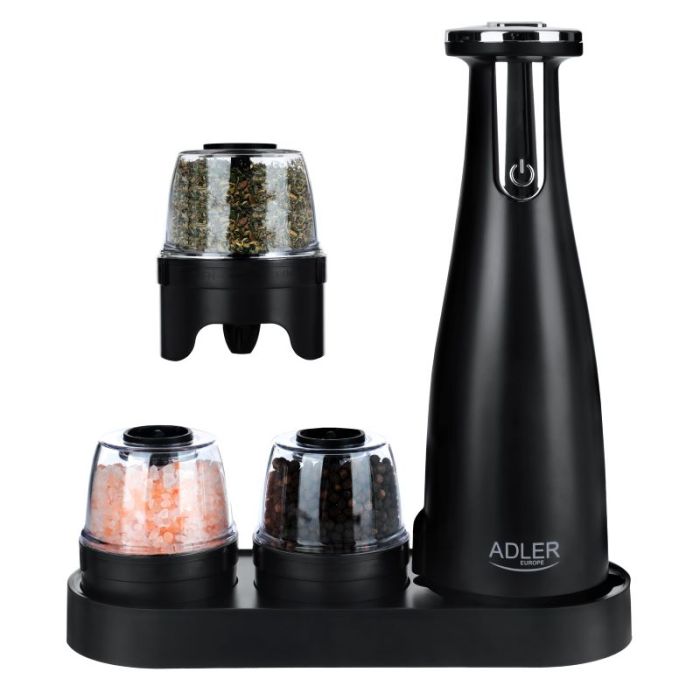 Adler AD4449b Električni mlin za sol in poper -set 3brusilniki -USB črn | E-specialisti.si